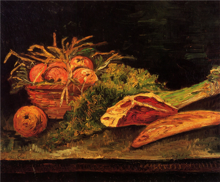 Still Life With Apples, Meat And A Roll Van Gogh Oil Painting